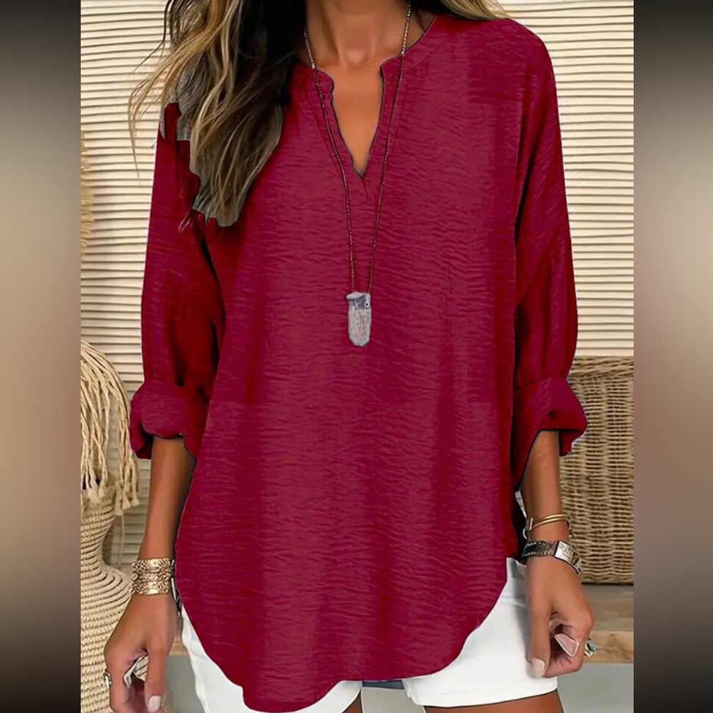 Plus size notched neck blouse